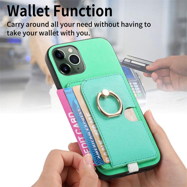 For iPhone 11 Pro Retro Cross Leather Ring Side Insert Card Bag MagSafe Phone Case