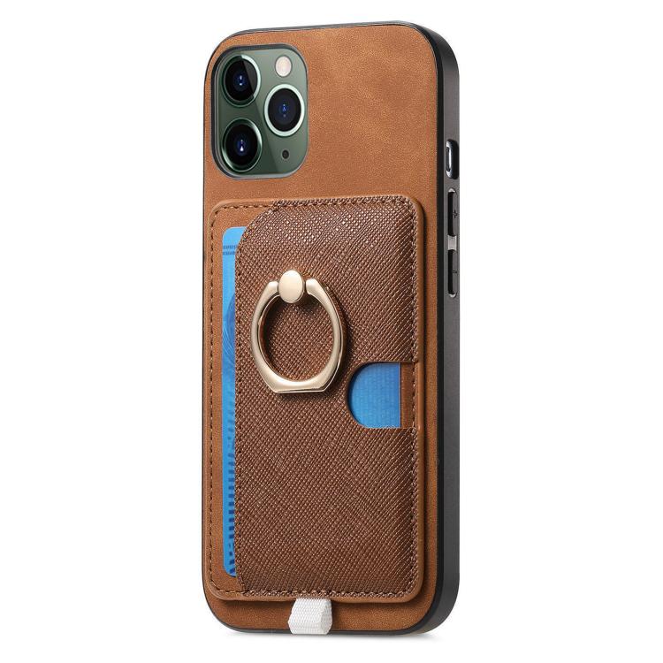 For iPhone 11 Pro Retro Cross Leather Ring Side Insert Card Bag MagSafe Phone Case