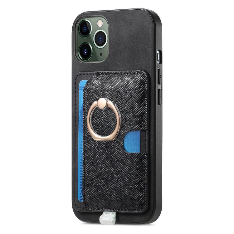 For iPhone 11 Pro Retro Cross Leather Ring Side Insert Card Bag MagSafe Phone Case