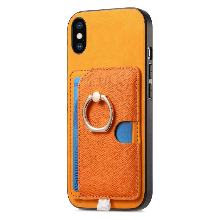 For iPhone X / XS Retro Cross Leather Ring Side Insert Card Bag MagSafe Phone Case
