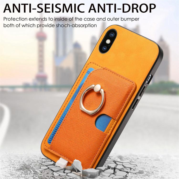 For iPhone X / XS Retro Cross Leather Ring Side Insert Card Bag MagSafe Phone Case