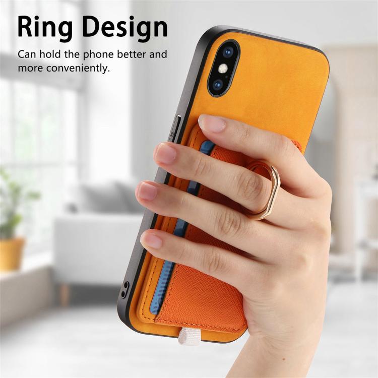 For iPhone X / XS Retro Cross Leather Ring Side Insert Card Bag MagSafe Phone Case