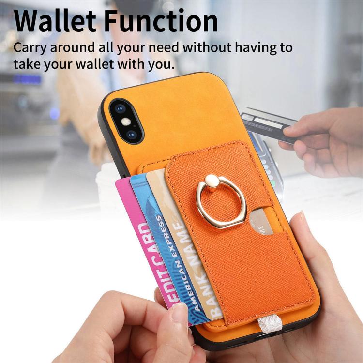 For iPhone X / XS Retro Cross Leather Ring Side Insert Card Bag MagSafe Phone Case