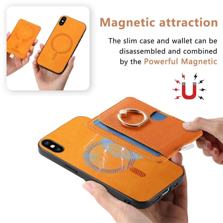 For iPhone X / XS Retro Cross Leather Ring Side Insert Card Bag MagSafe Phone Case