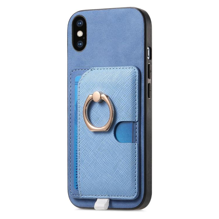 For iPhone X / XS Retro Cross Leather Ring Side Insert Card Bag MagSafe Phone Case