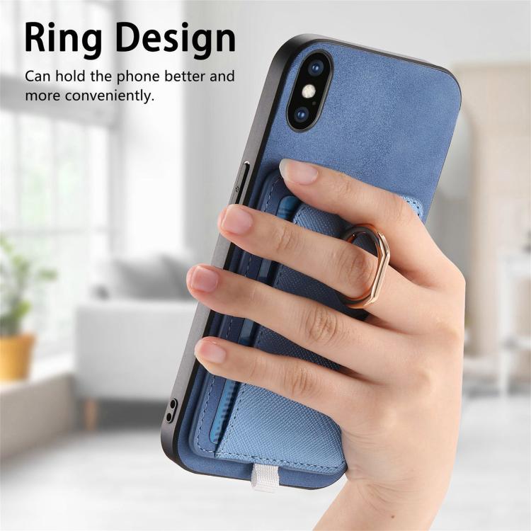 For iPhone X / XS Retro Cross Leather Ring Side Insert Card Bag MagSafe Phone Case