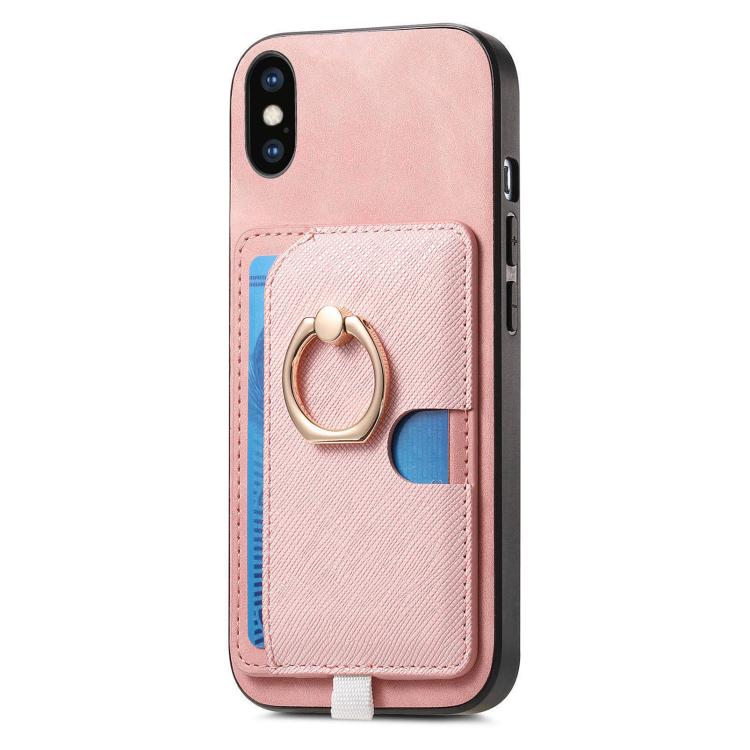 For iPhone X / XS Retro Cross Leather Ring Side Insert Card Bag MagSafe Phone Case