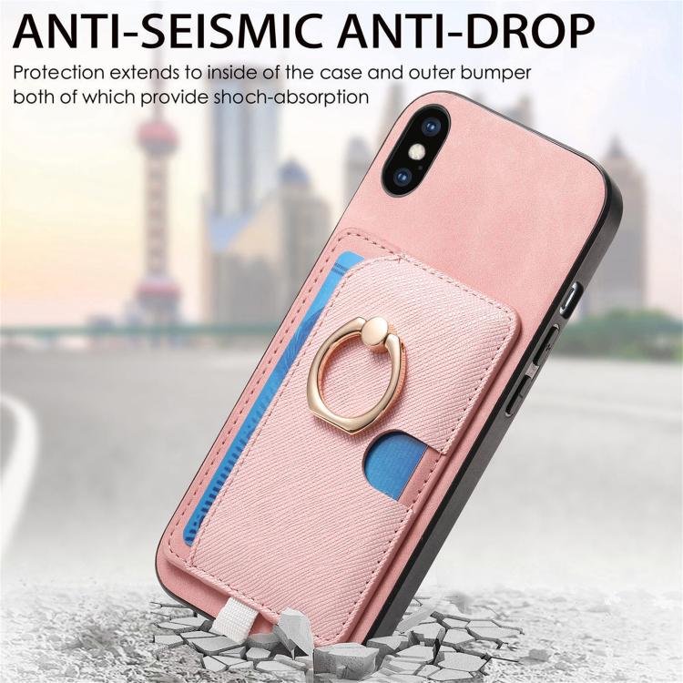 For iPhone X / XS Retro Cross Leather Ring Side Insert Card Bag MagSafe Phone Case