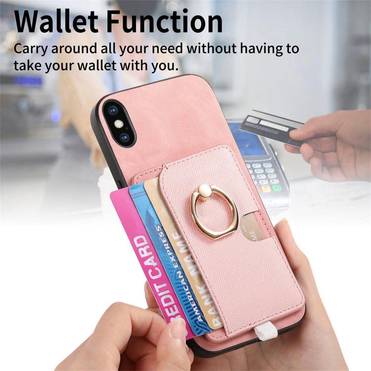 For iPhone X / XS Retro Cross Leather Ring Side Insert Card Bag MagSafe Phone Case