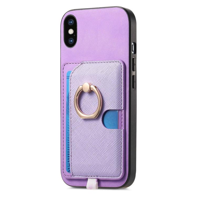 For iPhone X / XS Retro Cross Leather Ring Side Insert Card Bag MagSafe Phone Case