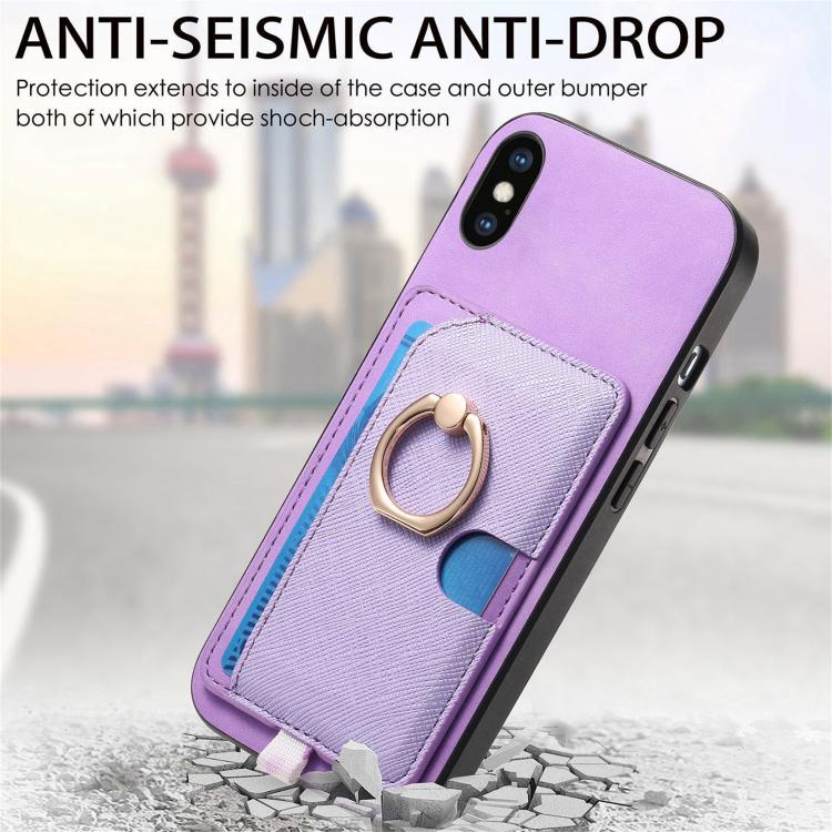 For iPhone X / XS Retro Cross Leather Ring Side Insert Card Bag MagSafe Phone Case