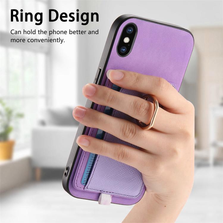 For iPhone X / XS Retro Cross Leather Ring Side Insert Card Bag MagSafe Phone Case