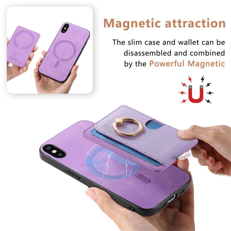 For iPhone X / XS Retro Cross Leather Ring Side Insert Card Bag MagSafe Phone Case