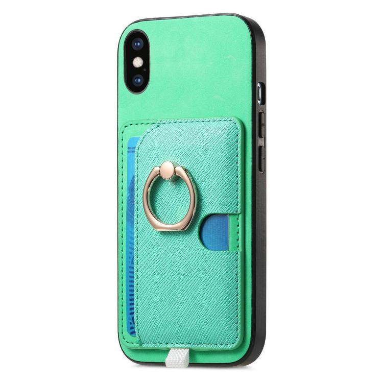 For iPhone X / XS Retro Cross Leather Ring Side Insert Card Bag MagSafe Phone Case