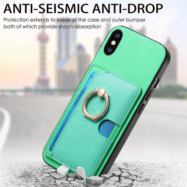 For iPhone X / XS Retro Cross Leather Ring Side Insert Card Bag MagSafe Phone Case
