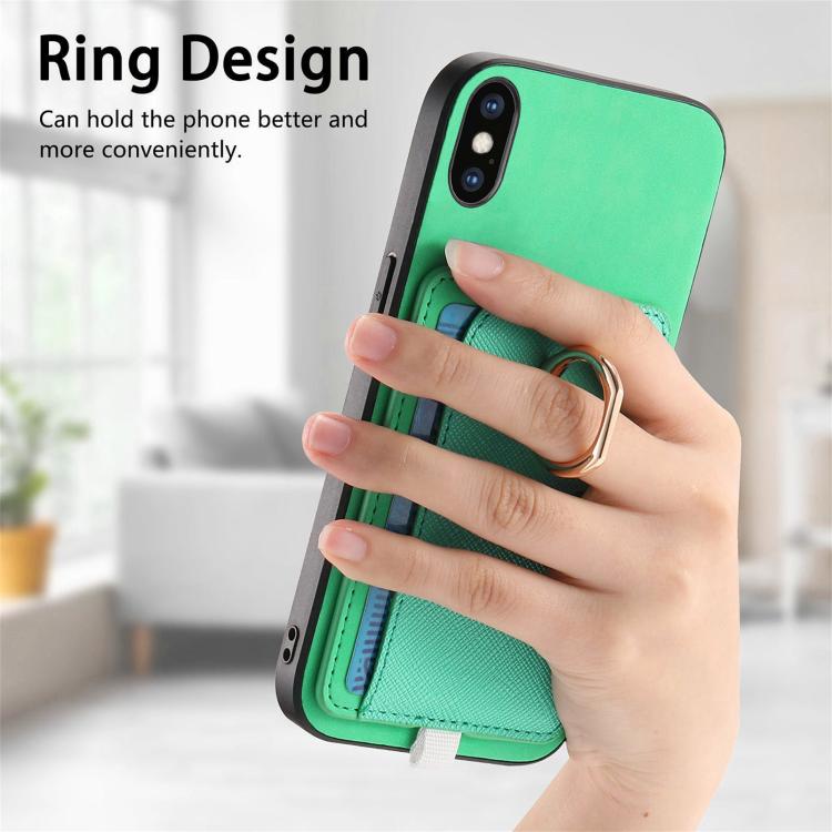 For iPhone X / XS Retro Cross Leather Ring Side Insert Card Bag MagSafe Phone Case