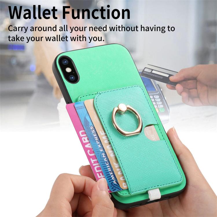 For iPhone X / XS Retro Cross Leather Ring Side Insert Card Bag MagSafe Phone Case