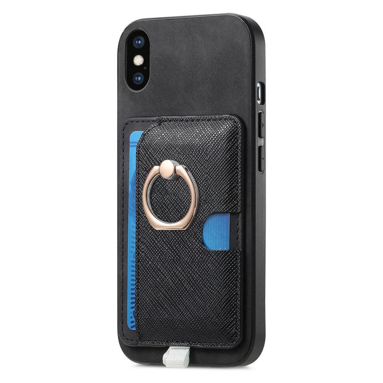 For iPhone X / XS Retro Cross Leather Ring Side Insert Card Bag MagSafe Phone Case