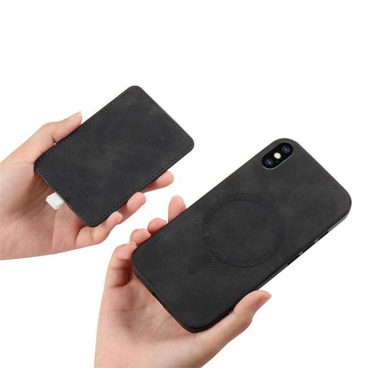 For iPhone X / XS Retro Cross Leather Ring Side Insert Card Bag MagSafe Phone Case