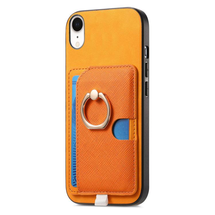 For iPhone XR Retro Cross Leather Ring Side Insert Card Bag MagSafe Phone Case