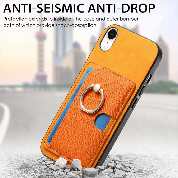 For iPhone XR Retro Cross Leather Ring Side Insert Card Bag MagSafe Phone Case