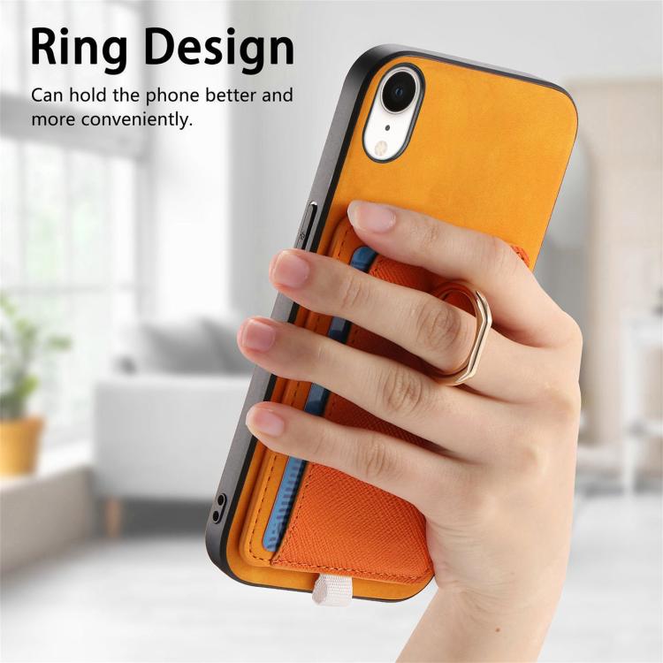 For iPhone XR Retro Cross Leather Ring Side Insert Card Bag MagSafe Phone Case