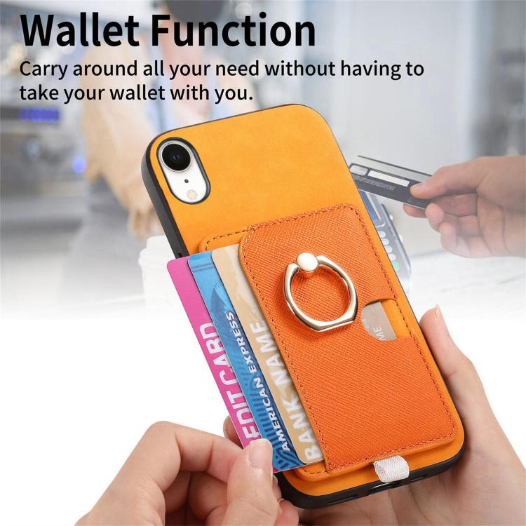 For iPhone XR Retro Cross Leather Ring Side Insert Card Bag MagSafe Phone Case