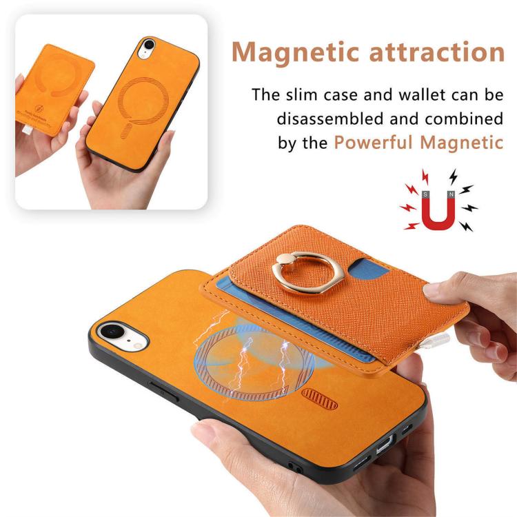 For iPhone XR Retro Cross Leather Ring Side Insert Card Bag MagSafe Phone Case