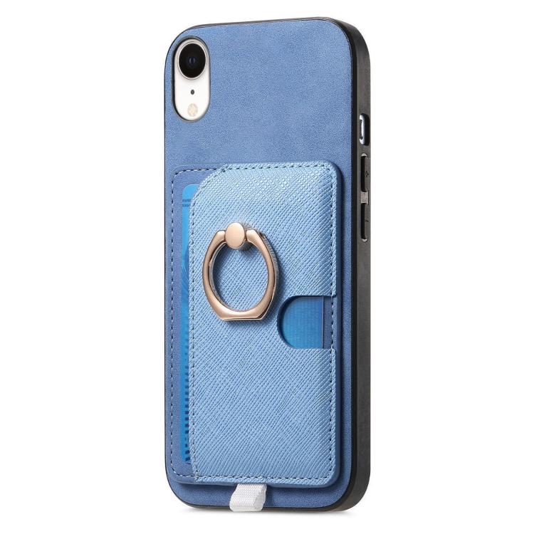 For iPhone XR Retro Cross Leather Ring Side Insert Card Bag MagSafe Phone Case