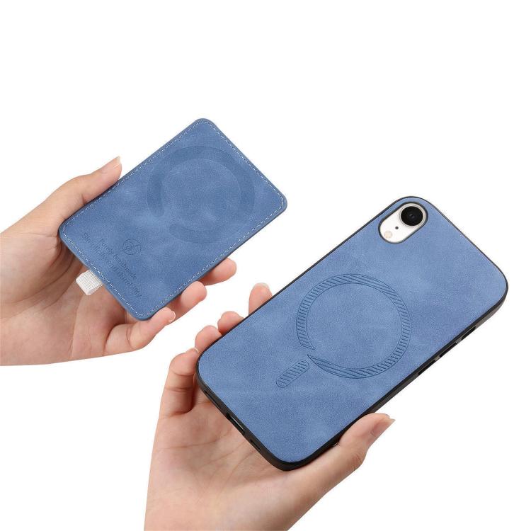 For iPhone XR Retro Cross Leather Ring Side Insert Card Bag MagSafe Phone Case