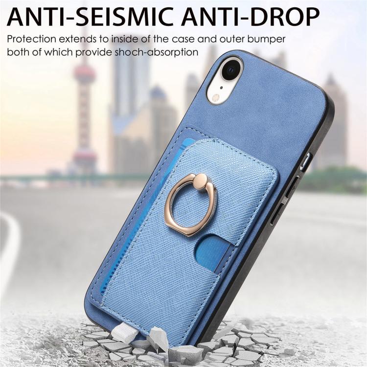 For iPhone XR Retro Cross Leather Ring Side Insert Card Bag MagSafe Phone Case