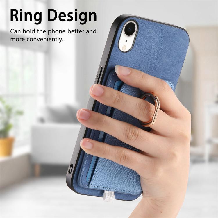 For iPhone XR Retro Cross Leather Ring Side Insert Card Bag MagSafe Phone Case