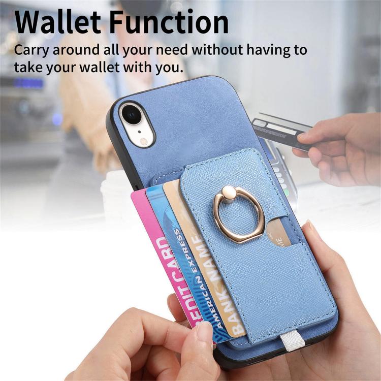 For iPhone XR Retro Cross Leather Ring Side Insert Card Bag MagSafe Phone Case