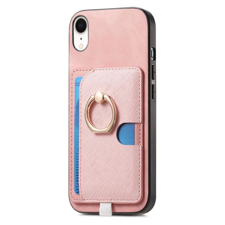 For iPhone XR Retro Cross Leather Ring Side Insert Card Bag MagSafe Phone Case