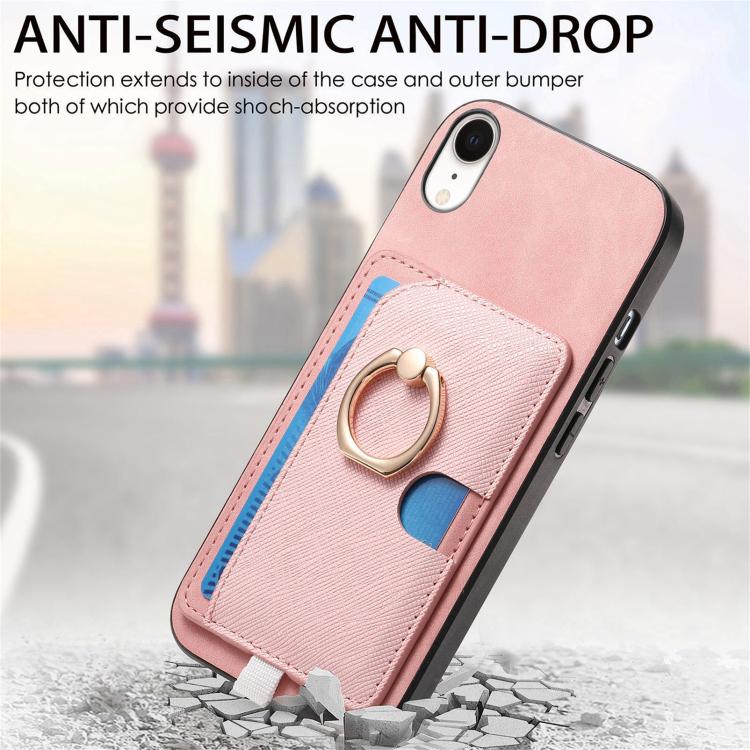 For iPhone XR Retro Cross Leather Ring Side Insert Card Bag MagSafe Phone Case