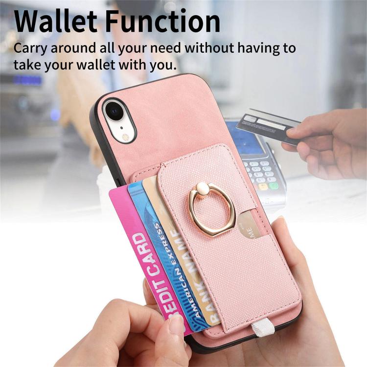 For iPhone XR Retro Cross Leather Ring Side Insert Card Bag MagSafe Phone Case
