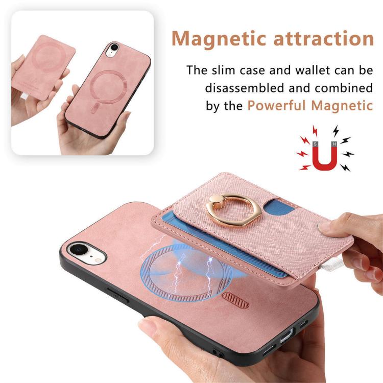 For iPhone XR Retro Cross Leather Ring Side Insert Card Bag MagSafe Phone Case