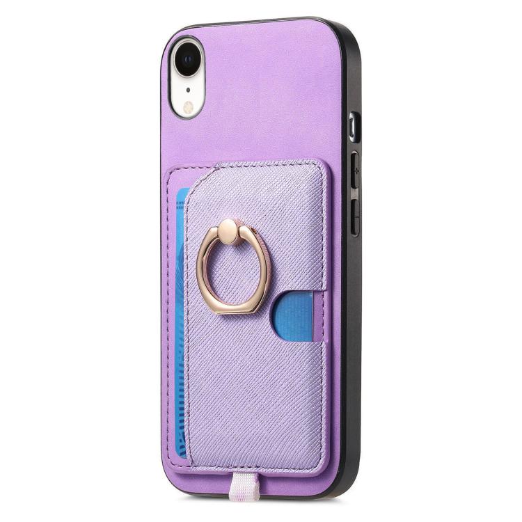 For iPhone XR Retro Cross Leather Ring Side Insert Card Bag MagSafe Phone Case