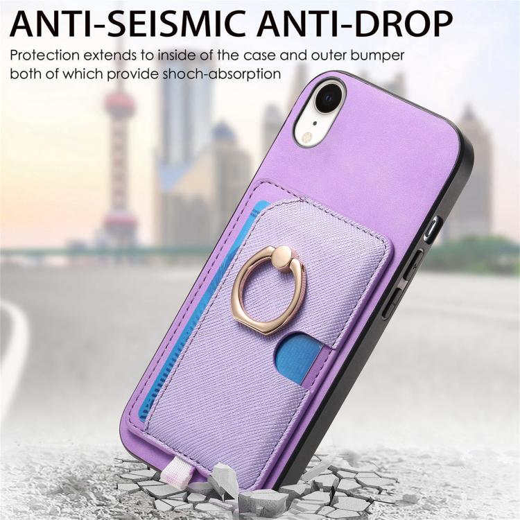 For iPhone XR Retro Cross Leather Ring Side Insert Card Bag MagSafe Phone Case