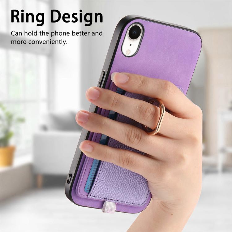 For iPhone XR Retro Cross Leather Ring Side Insert Card Bag MagSafe Phone Case