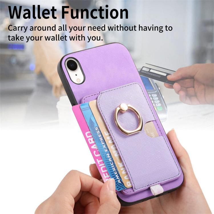 For iPhone XR Retro Cross Leather Ring Side Insert Card Bag MagSafe Phone Case