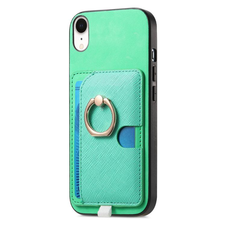 For iPhone XR Retro Cross Leather Ring Side Insert Card Bag MagSafe Phone Case
