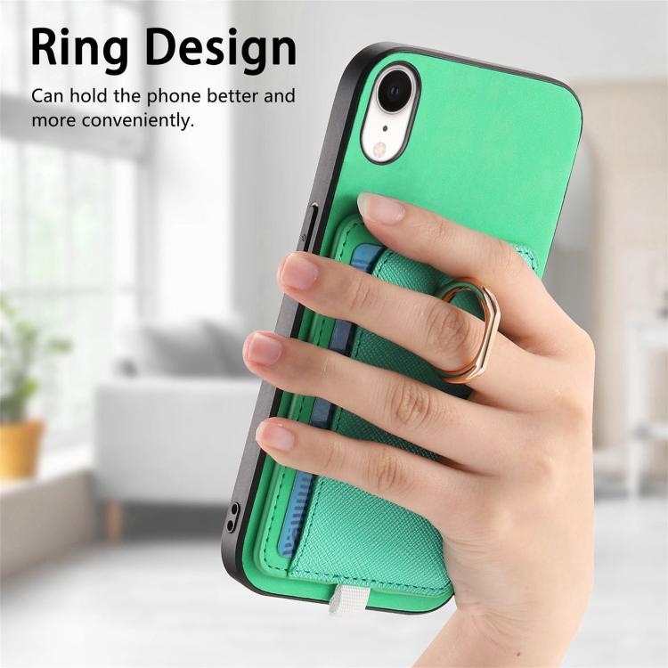 For iPhone XR Retro Cross Leather Ring Side Insert Card Bag MagSafe Phone Case
