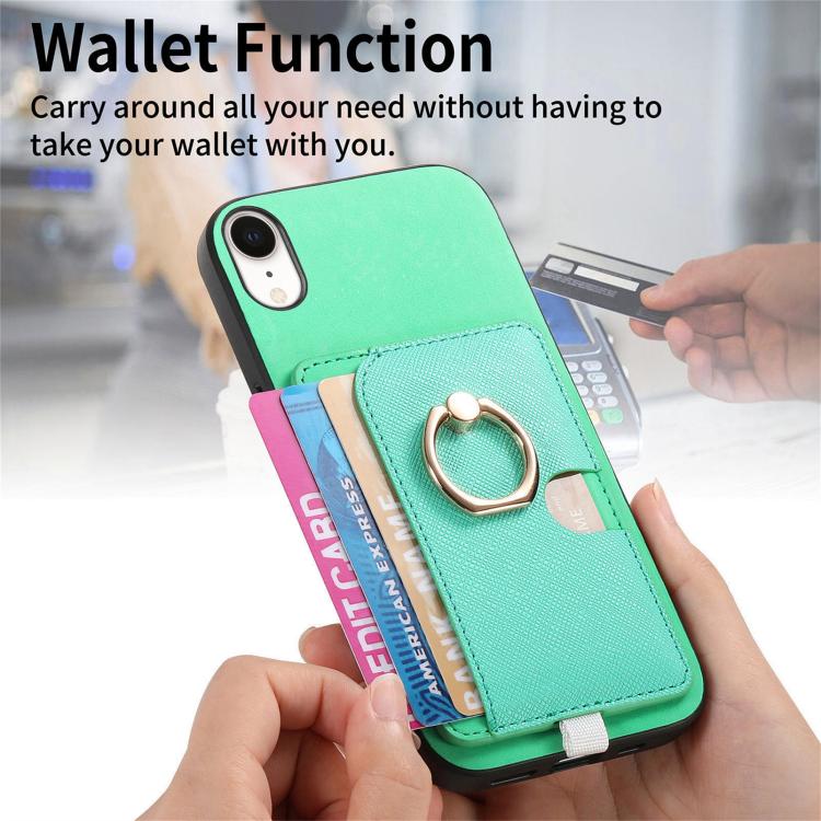 For iPhone XR Retro Cross Leather Ring Side Insert Card Bag MagSafe Phone Case