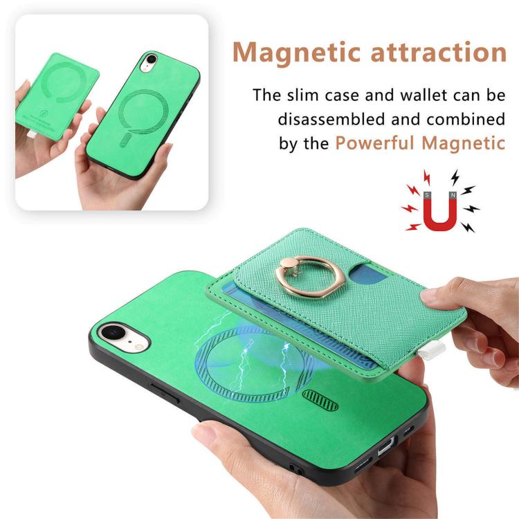 For iPhone XR Retro Cross Leather Ring Side Insert Card Bag MagSafe Phone Case