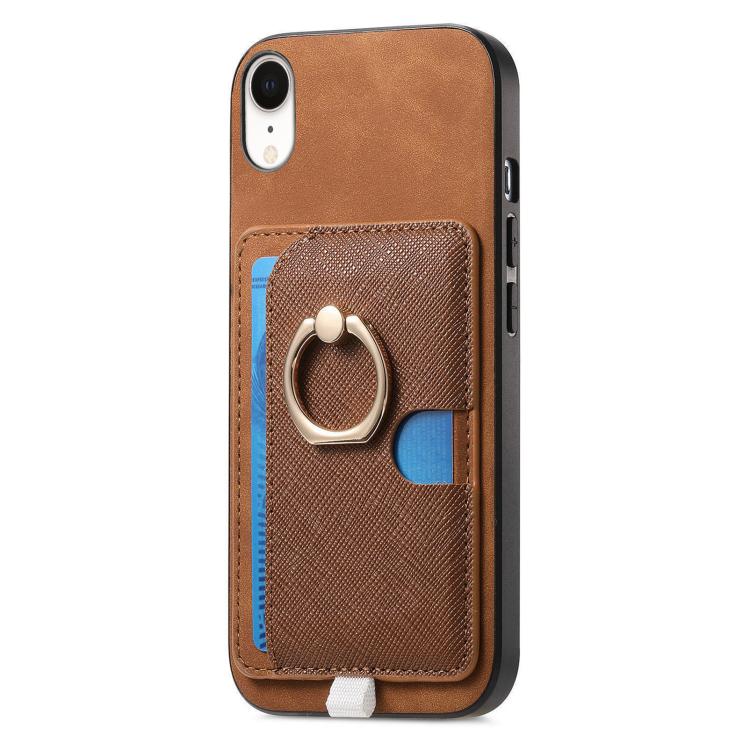 For iPhone XR Retro Cross Leather Ring Side Insert Card Bag MagSafe Phone Case