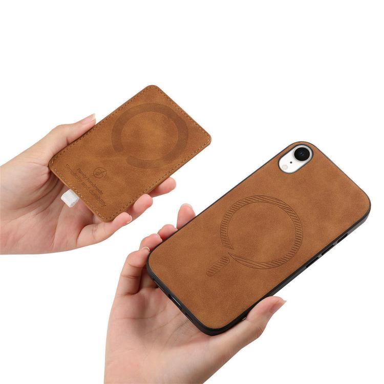 For iPhone XR Retro Cross Leather Ring Side Insert Card Bag MagSafe Phone Case