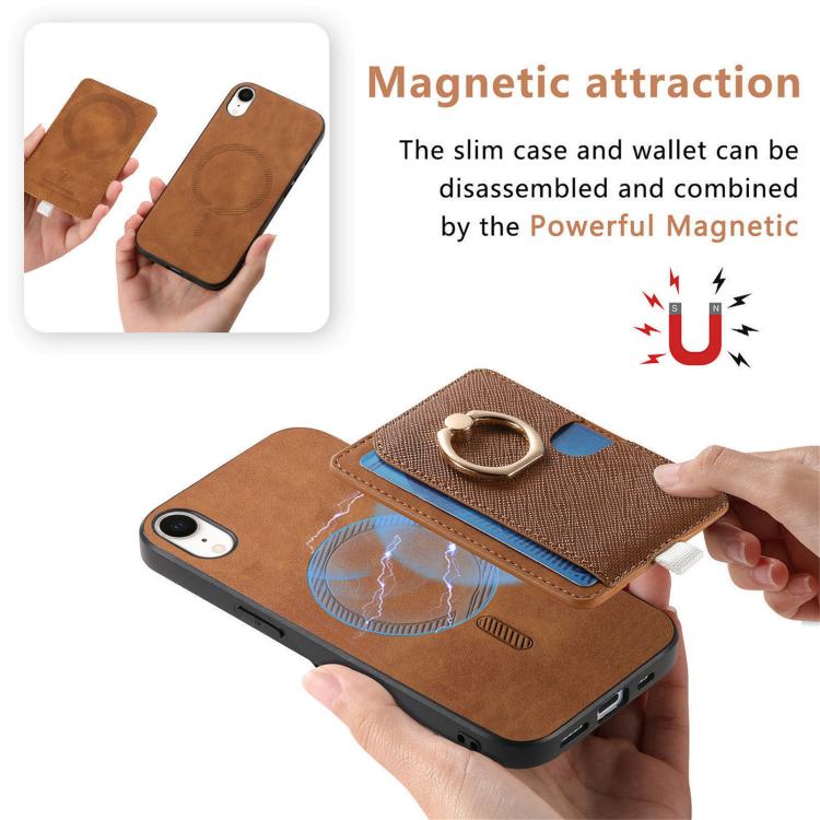 For iPhone XR Retro Cross Leather Ring Side Insert Card Bag MagSafe Phone Case