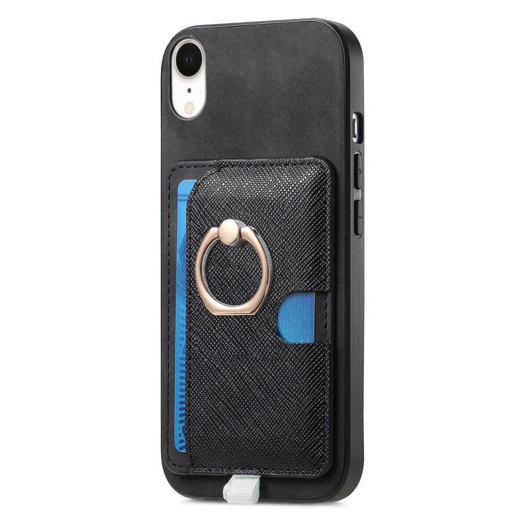 For iPhone XR Retro Cross Leather Ring Side Insert Card Bag MagSafe Phone Case