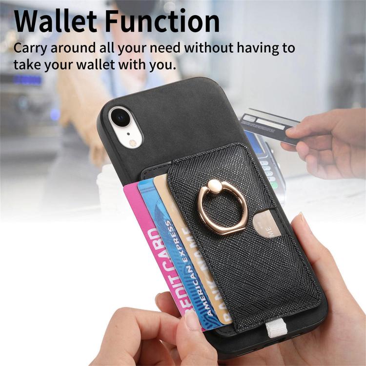For iPhone XR Retro Cross Leather Ring Side Insert Card Bag MagSafe Phone Case